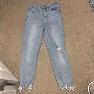 Fashion Nova Light Blue Frayed Straight Leg Jeans